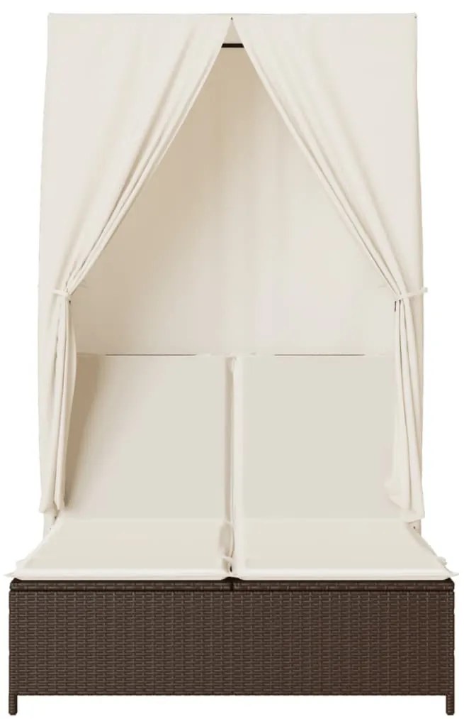 barna polyrattan dupla napozóágy tetővel és függönyökkel