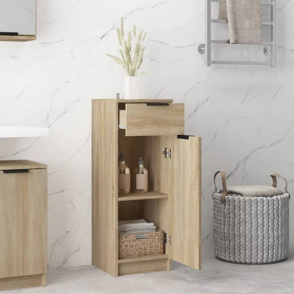 sonoma tölgy színű szerelt fa fürdőszobaszekrény 32x33,5x90 cm