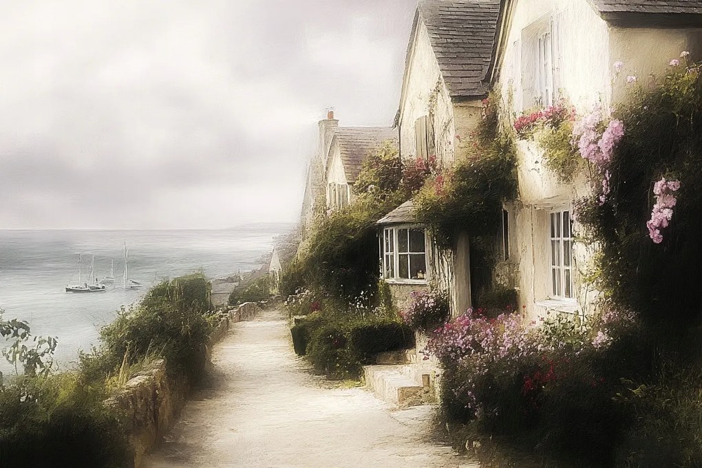 Vászonkép Canvas Tájkép Anglia Cornwall Tengerpart Házak 60x40