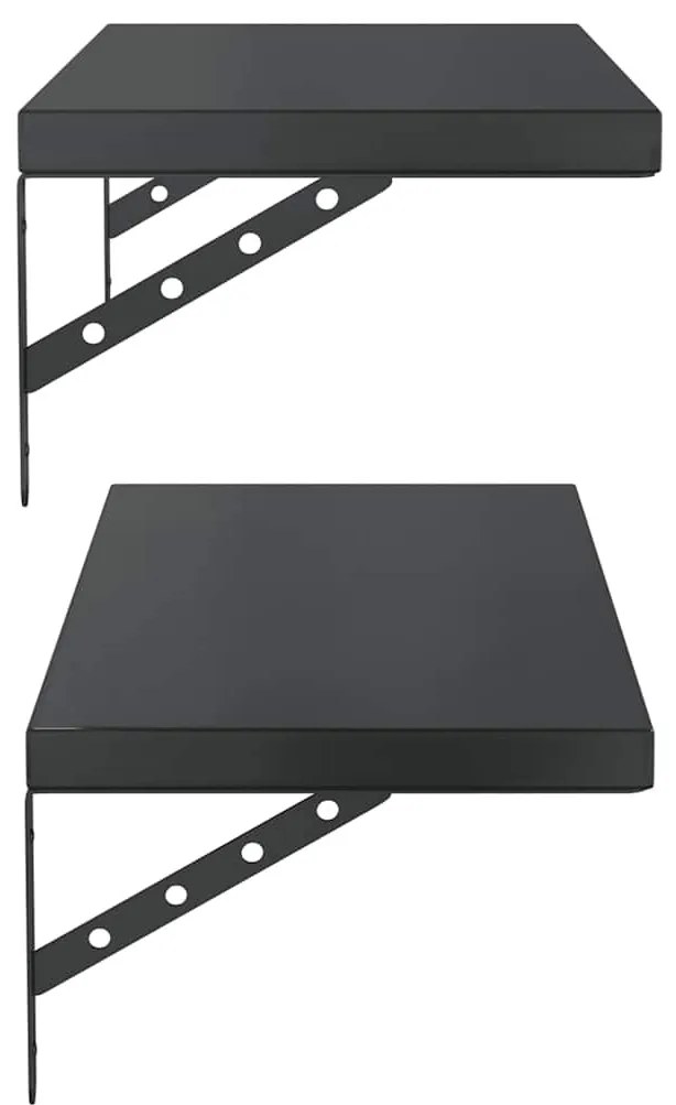 2 db fekete rozsdamentes acél fali polc 75 x 30 cm