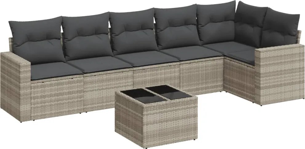 vidaXL 7 részes világosszürke polyrattan kerti ülőgarnitúra párnákkal