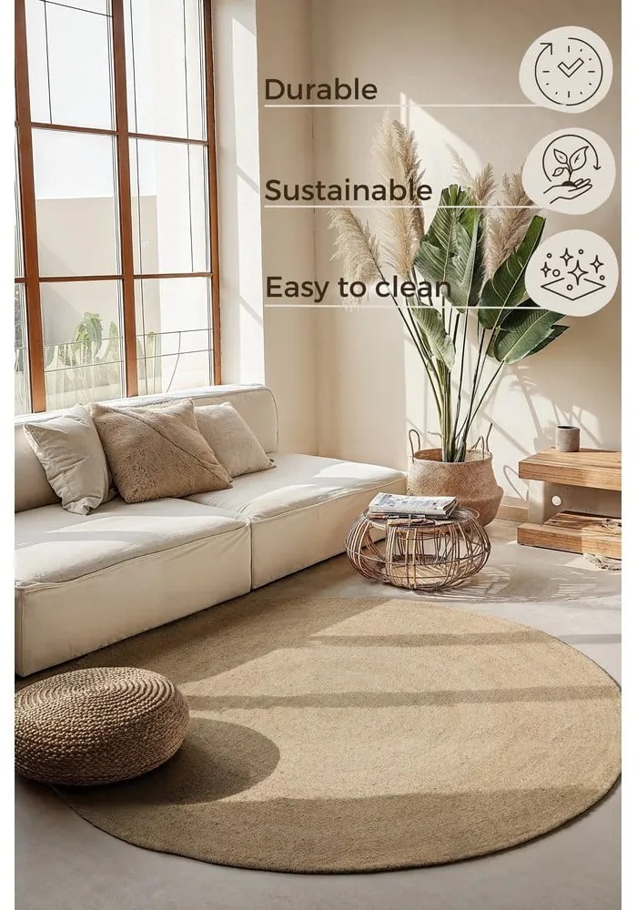 Elefántcsont színű kétoldalas juta kerek szőnyeg ø 100 cm Braided – Hanse Home