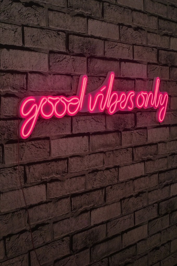 Műanyag LED-es fali dekoráció, Good Vibes Only - Pink