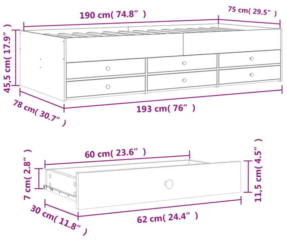 betonszürke kanapéágy fiókkal matrac nélkül 75x190 cm