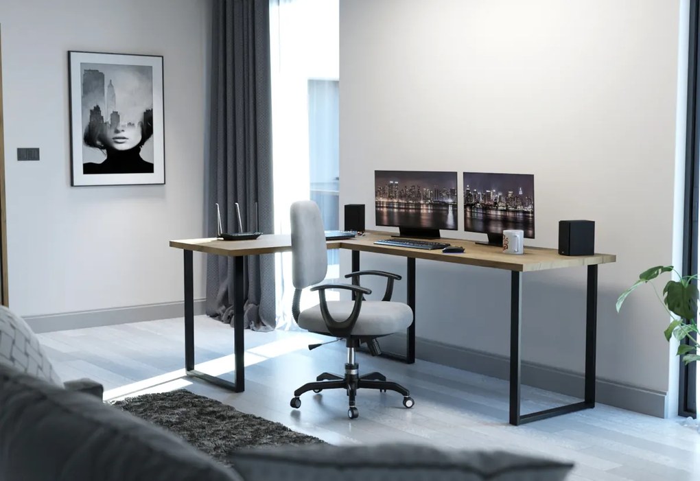 NAVI sarok számítógépasztal, 200/135x74x65, sötét beton