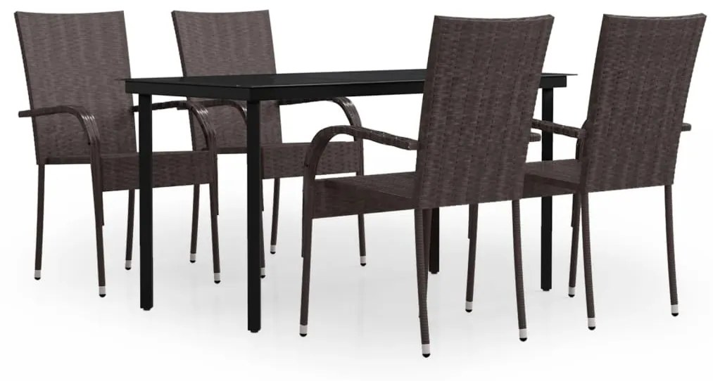 vidaXL 5 részes barna-fekete kerti étkezőgarnitúra