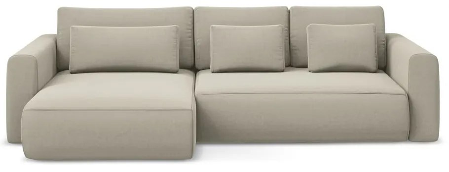 Bézs bársony kinyitható-tárolóhelyes sarokkanapé (bal oldali-heverő résszel) Kapua – Makamii