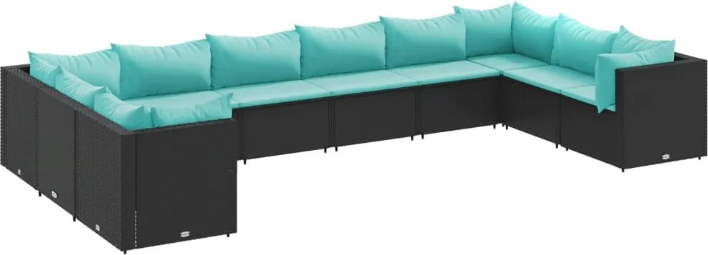 vidaXL 10 részes fekete polyrattan kerti ülőgarnitúra párnákkal