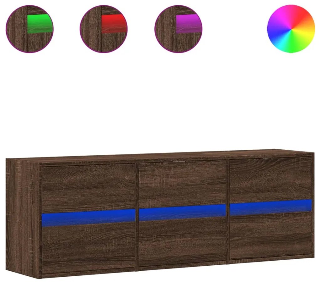 barna tölgyszínű fali TV-szekrény LED-del 130x31x45 cm
