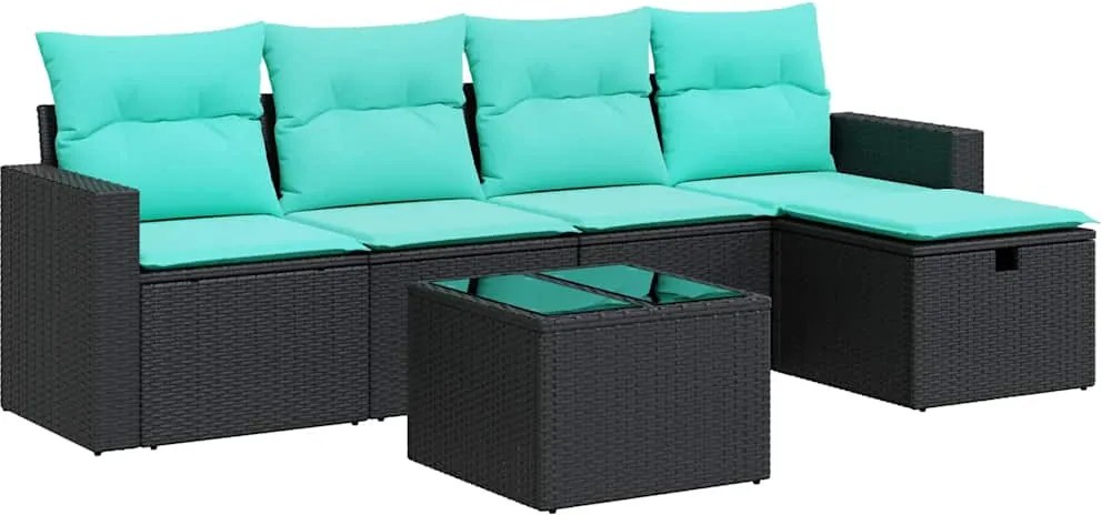 vidaXL 6 részes fekete polyrattan kerti ülőgarnitúra párnákkal