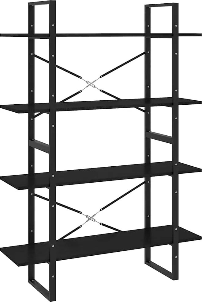 vidaXL négyszintes fekete tömör fenyőfa könyvszekrény 100x30x140 cm
