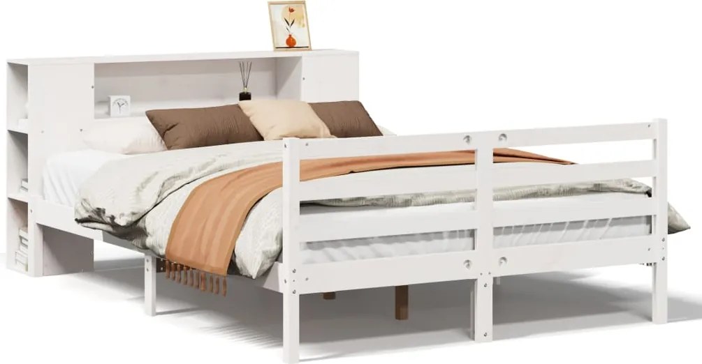vidaXL fehér tömör fenyőfa könyvespolcos ágy matrac nélkül 120x190 cm