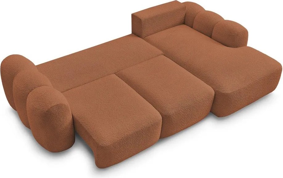 Narancssárga buklé kinyitható-tárolóhelyes sarokkanapé (jobb oldali-heverő résszel) Montaigne – Bobochic Paris