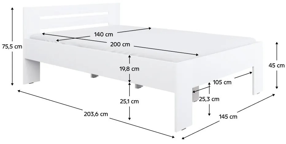 Franciaágy 140x200 cm Boyard (fehér). 1119506