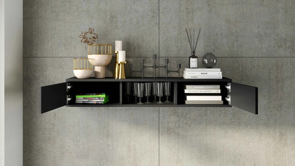 Polc szekrényekkel LANZZI 120 cm, fekete