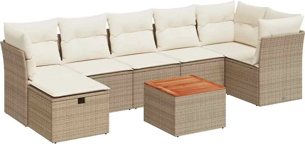 vidaXL 8 részes bézs polyrattan kerti ülőgarnitúra párnával