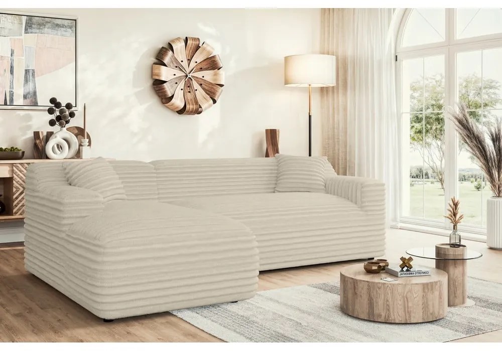 Bézs kordbársony sarokkanapé (bal oldali-heverő résszel) Martin – Ropez