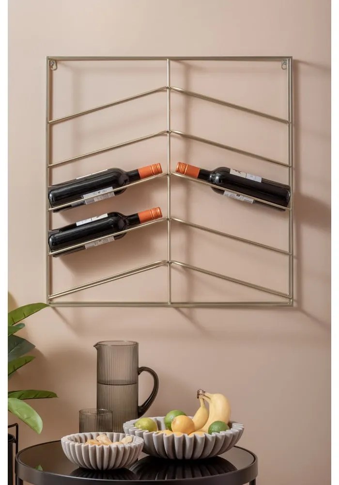Aranyszínű fali fém bortartó polcos állvány, palackok száma 10 67x66x7,5 cm Cuadro – PT LIVING