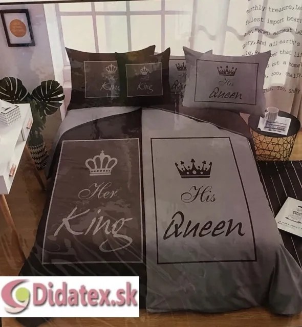 QUEEN AND KING - HER AND HIS szürke fotó ágynemű 140x200 cm 6 szett csomag Ágynemű mérete: 140x200 cm, A csomag tartalma: 6 Készletcsomagolás