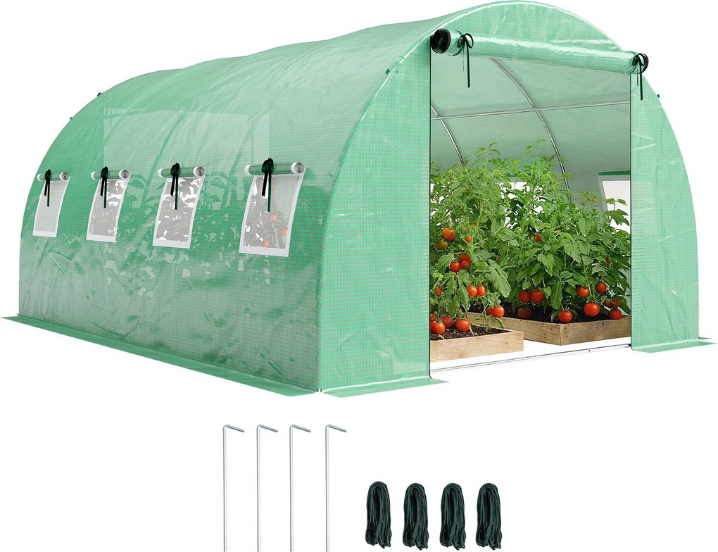 Outsunny alagút üvegház, kb. 12 m² — 295 × 400 × 200 cm, horganyzott acél váz, 2 felhúzható ajtó & 8 szúnyoghálós ablak, 140 g/m² PE takaró — Aosom
