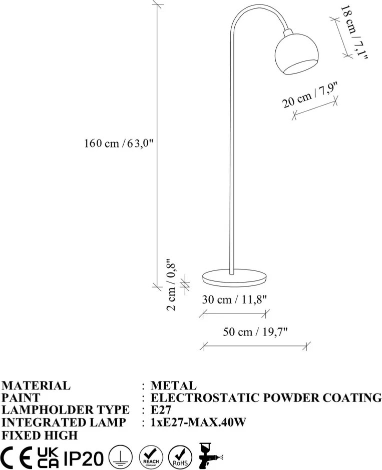Fém állólámpa, Ø20 cm – Vela-18500-D
