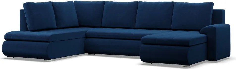 Tokio U sarokkanapé, 3 ágyneműtartóval, bársony, baloldali, kék