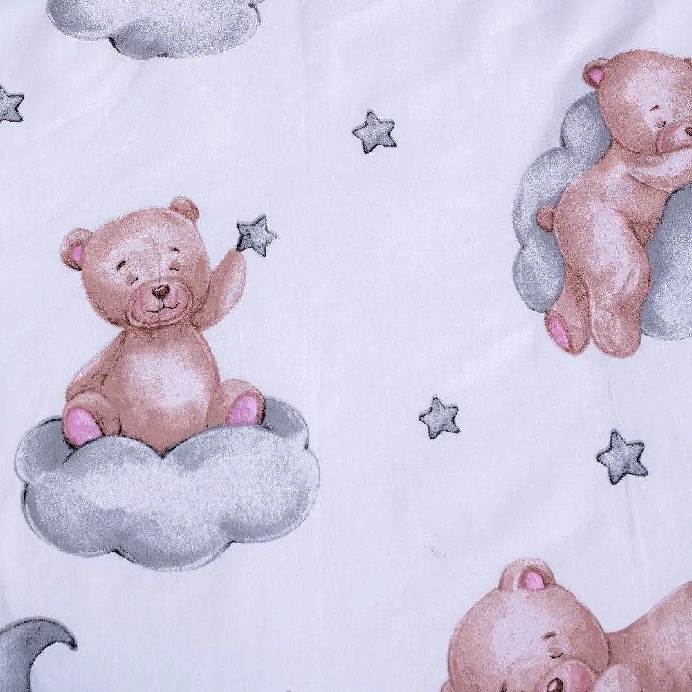 Fehér pamut gyerek ágyneműhuzat babaágyhoz 100x135 cm Teddy Bear "Ribbon" – Jerry Fabrics