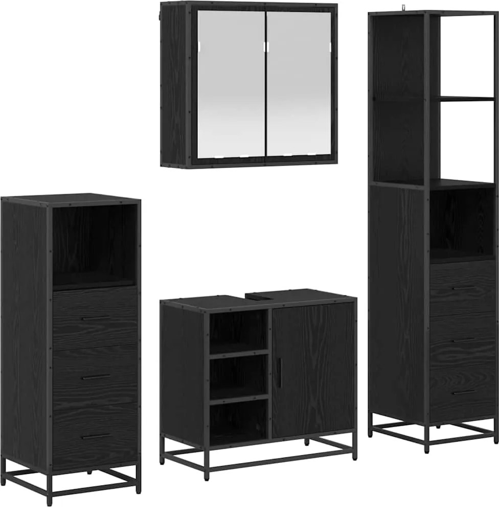 vidaXL Fürdőszoba bútor szett fiókkal 4 pcs Fekete tölgy Faanyag