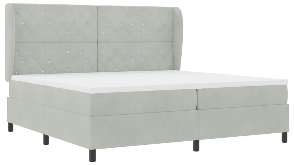 vidaXL Boxrugós ágy matracmal Világosszürke 200 x 200 cm Poliészter