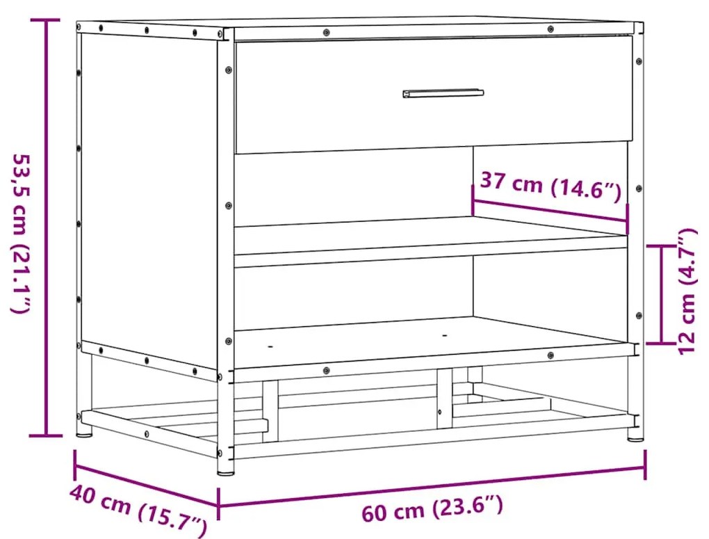 cipőpad barna tölgy 60x40x53,5 cm Gépi fa és fém