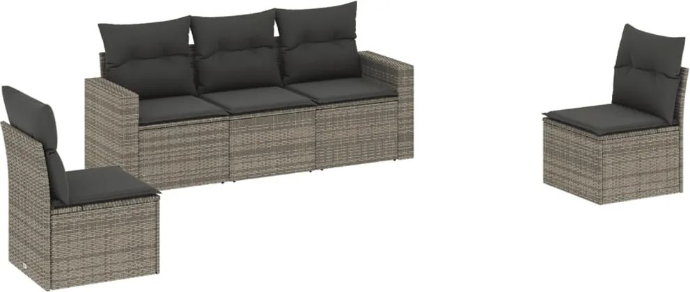 vidaXL 5 részes szürke polyrattan kerti ülőgarnitúra párnákkal