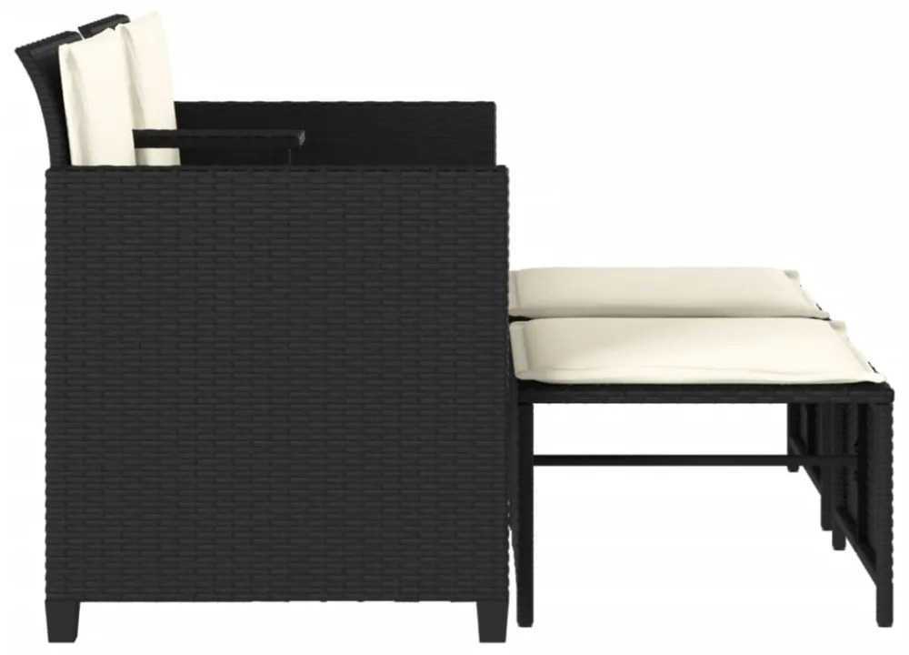 vidaXL 2 személyes fekete polyrattan kerti kanapé asztallal/székkel