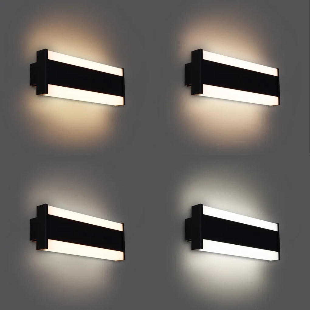 Modern fekete fali lámpa 30 cm LED CCT IP54-gyel - Vanya