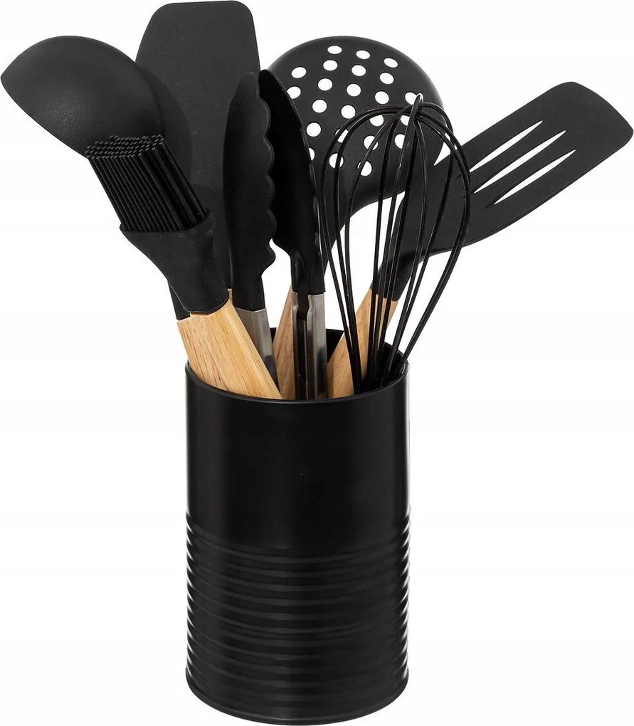 Konyhai Kiegészítők Fém Tárolóban 7 Db-os Szett Fekete Loft 10X30