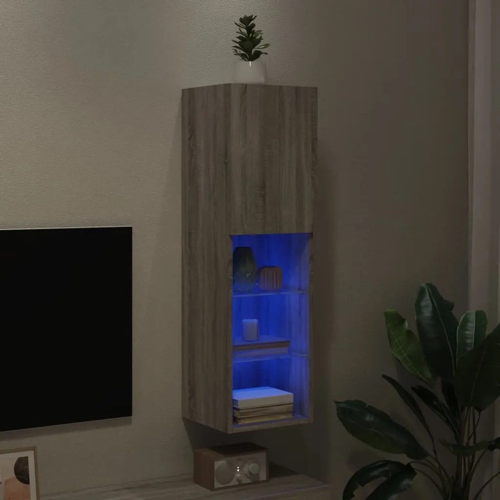 szürke sonoma színű TV-szekrény LED-lámpákkal 30,5x30x102 cm