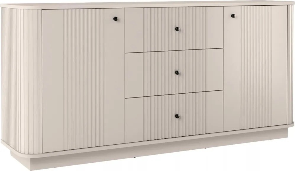 Vesper komód 160 cm fiókokkal lábazaton - kasmír / fekete fogantyúk