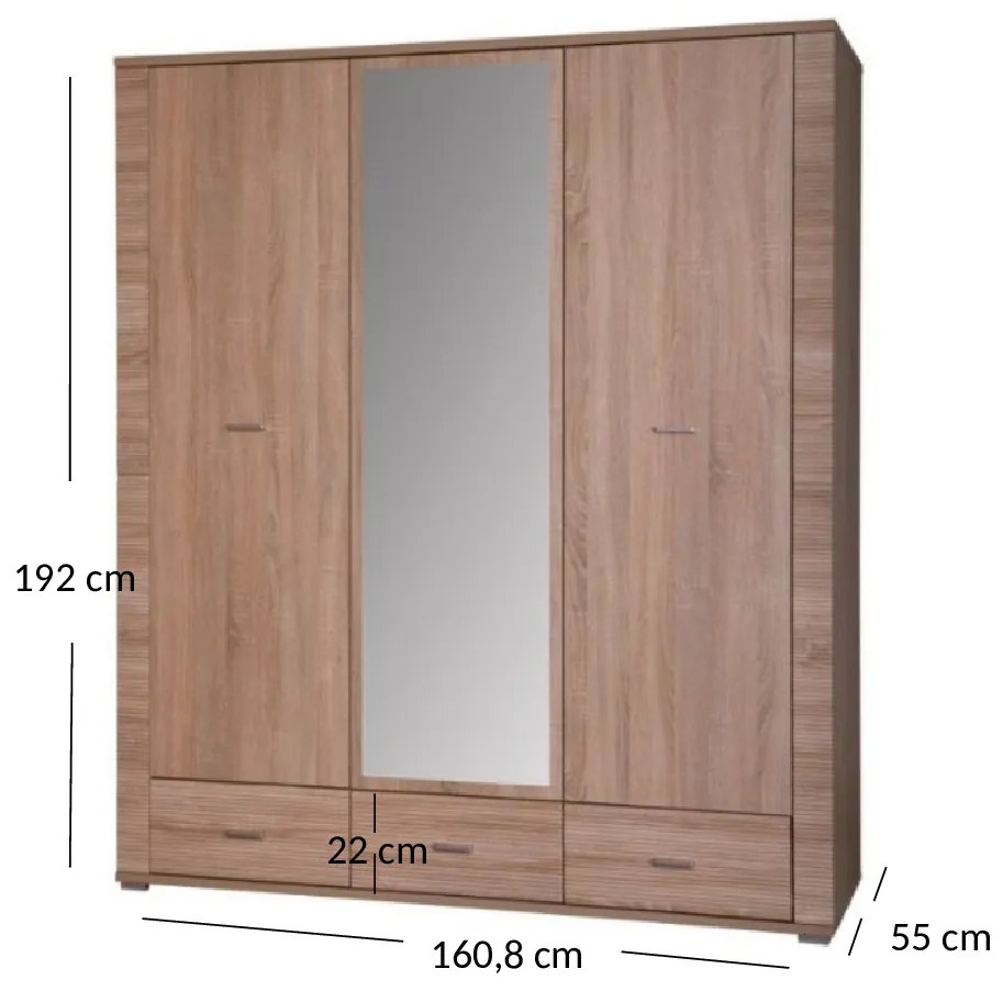 Ruhásszekrény Gwenn 3D3S (tükörrel)  (szonoma tölgy). 1052936