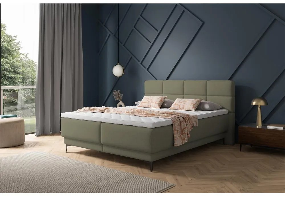 Kontinentális franciaágy 160 cm Riviera 160 (ágyráccsal és matraccal) (tárolóhellyel) (zöld + fekete). 1099645
