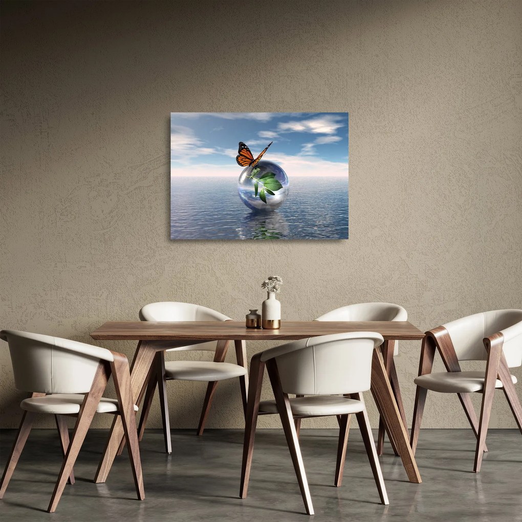 Pillangó képe egy üveggolyón (üvegen) (70x50 cm)