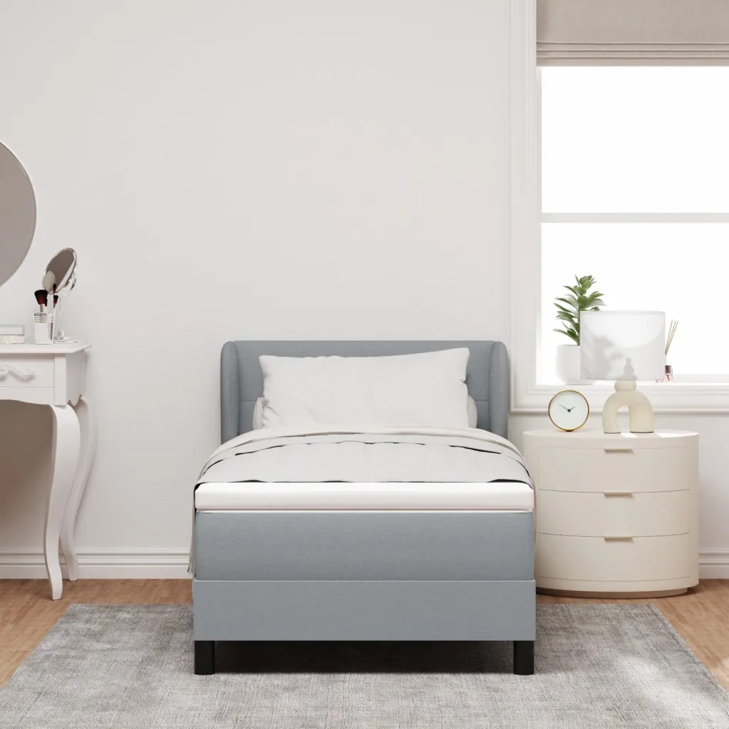 Boxspring Ágy Matrac Készlettel - Világosszürke, 90x200 cm, Szövet