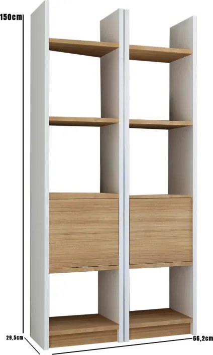 Esbi könyvespolc, fehér-teak, 66,2 cm