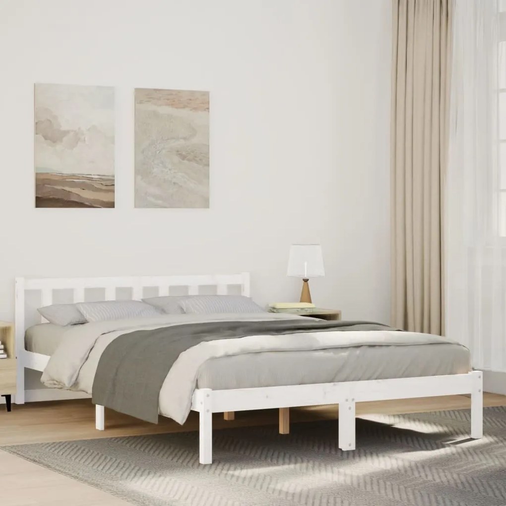 fehér tömör fenyő extra hosszú ágykeret matrac nélkül 160x220cm