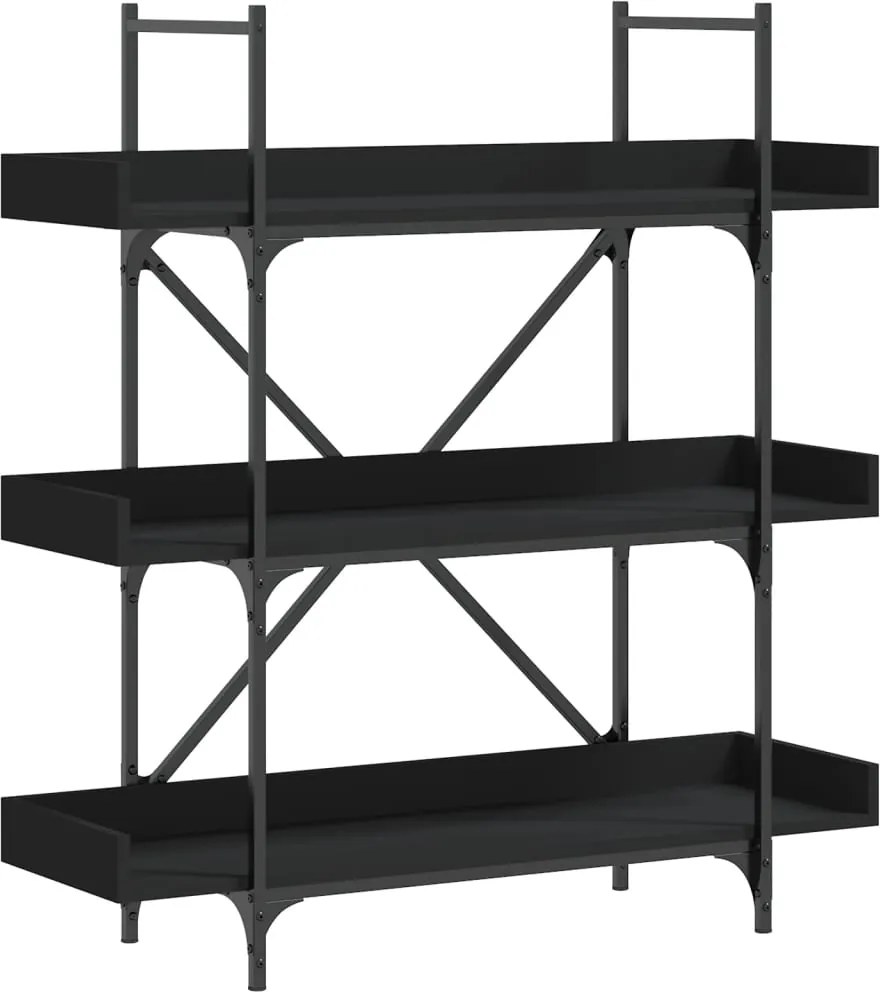 vidaXL 3-szintes fekete szerelt fa könyvespolc 100 x 33 x 108,5 cm