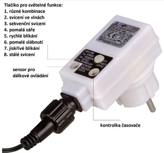 VOLTRONIC® Fényfüzér 10 m 100 LED hideg fehér  vezérlő
