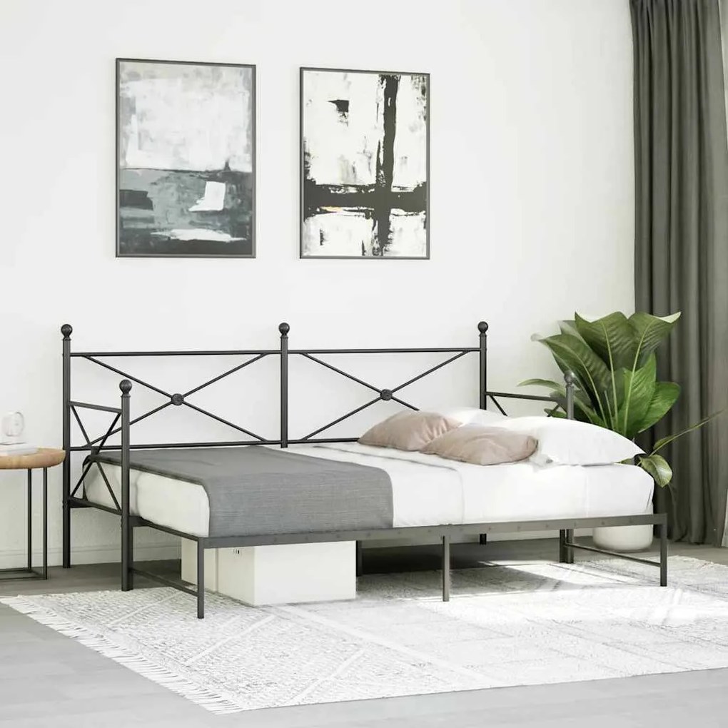 kihúzható kanapéágy matrac nélkül fekete 90x200 cm acél