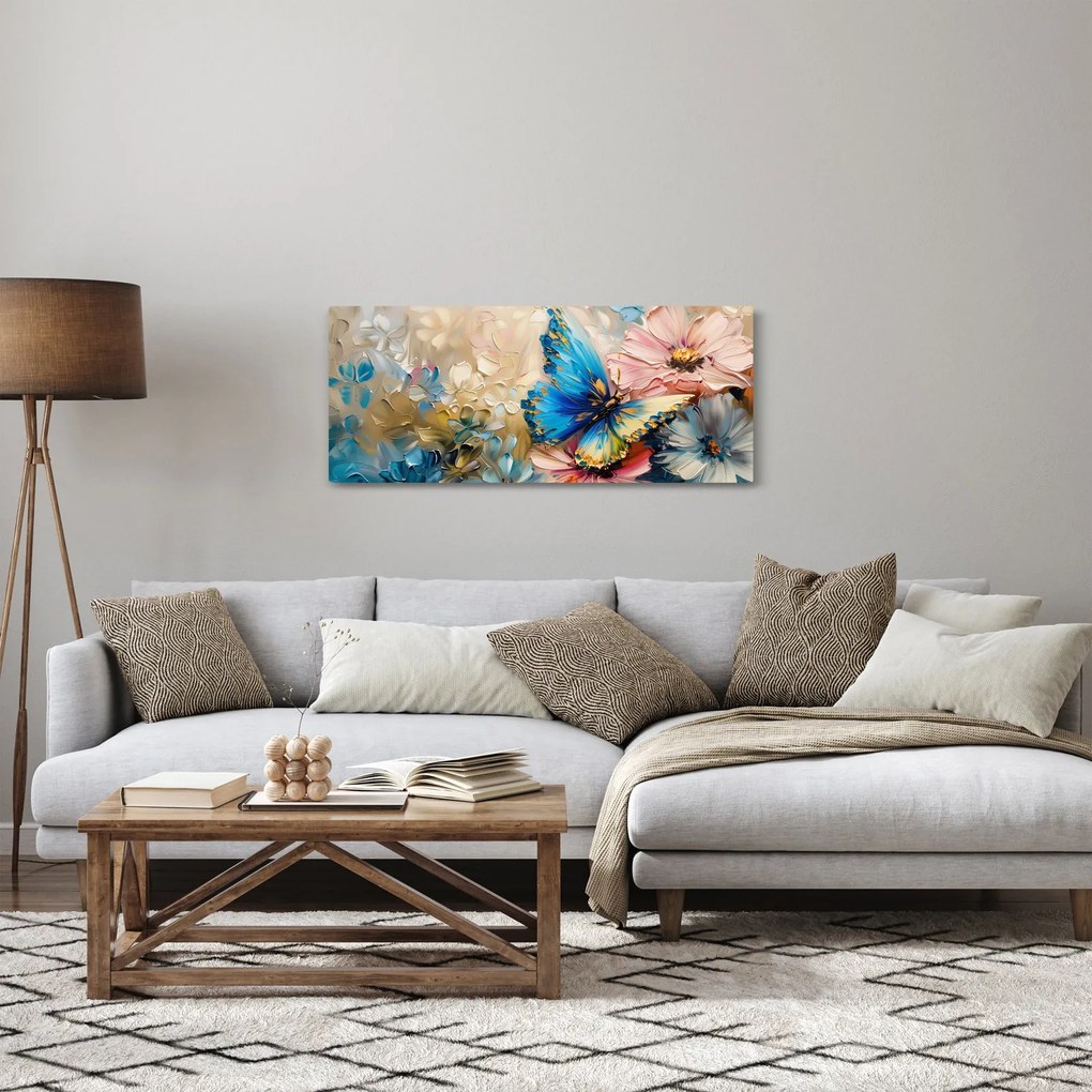 Kép - Virágok és pillangók festése (120x50 cm)