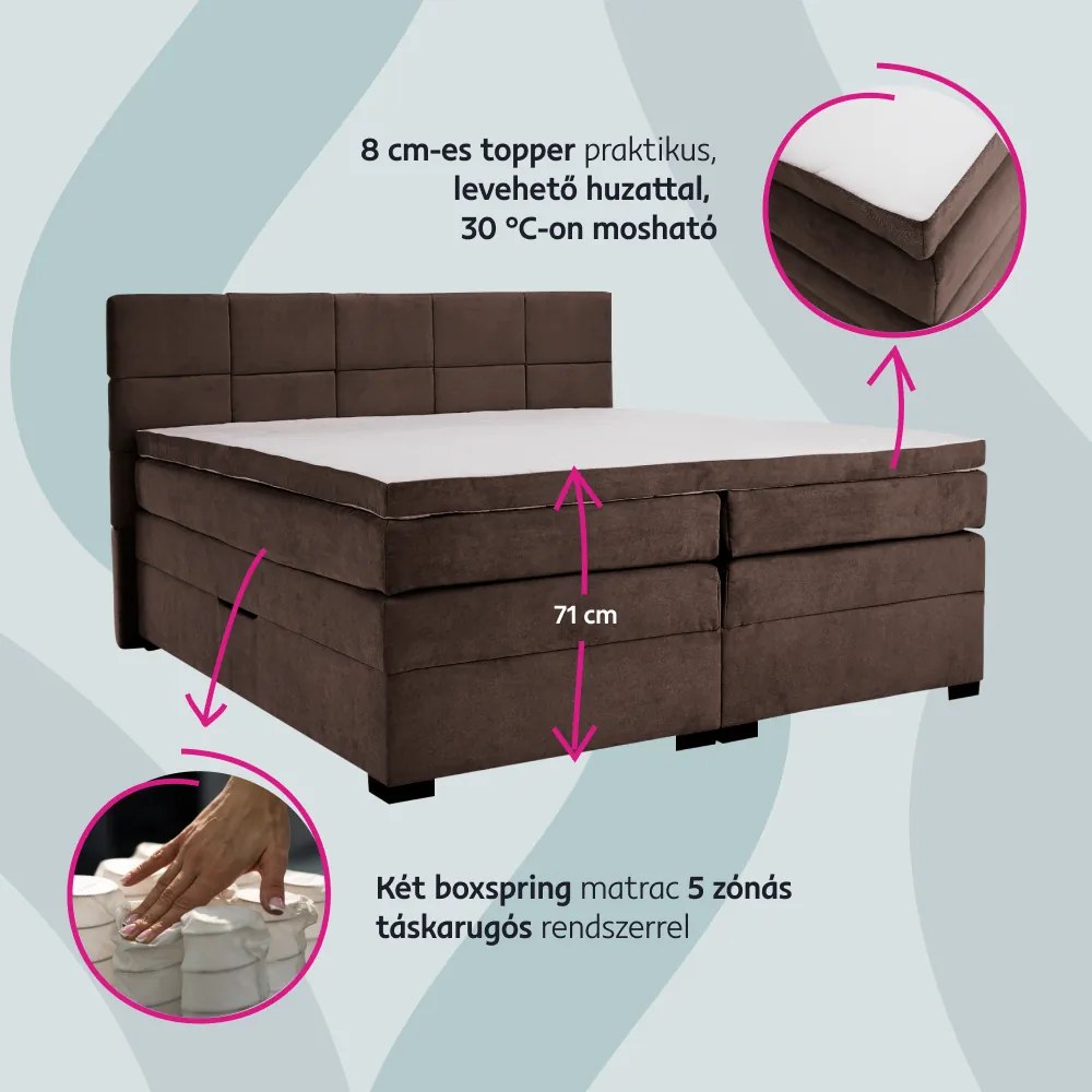 Boxspring ágy, 200x200, barna, APRIL