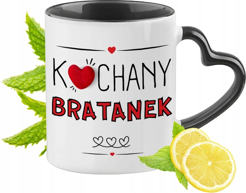 Unokaöcsémnek Fekete Bögre Szív Alakú Füllel Ajándék Nyomtatott