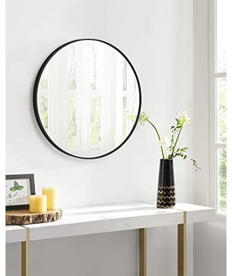 Modern fali tükör, kerek tükör, 61 cm, fekete