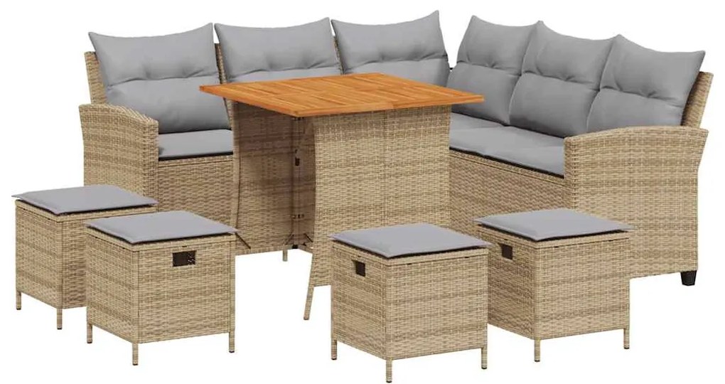 6 részes bézs polyrattan kerti ülőgarnitúra párnákkal L-alakú
